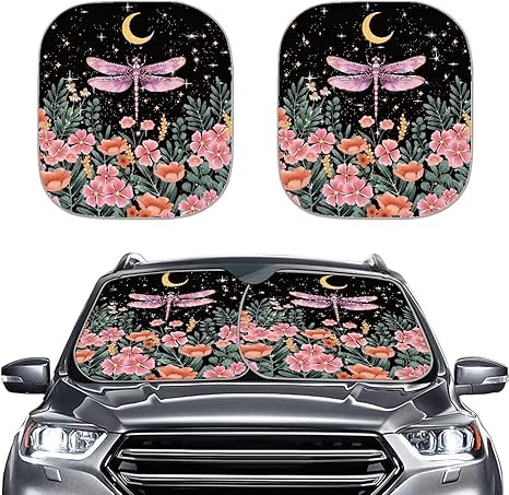 Dragonfly Car Sun Shade Foldable Sun Blocker for Car Wndshield Sun Visor Protector Moon Star Butterfly Auto Accessories Decor 2Pcs Durable Car Windshield Sunshade for SUV Truck Sedan - Aries Car Ornament for men