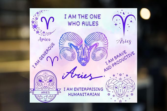 Zodiac Aries Sign 5x4.4-Inch Astrology Sign Sticker - Durable Vinyl, Perfect for Horoscope Enthusiasts - Ideal for Laptops, Water Bottles, Notebooks - Celestial Art Design AWPS264 - Aries Sticker for men