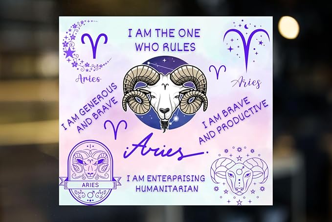 Zodiac Aries Sign 5x4.4-Inch Astrology Sign Sticker - Durable Vinyl, Perfect for Horoscope Enthusiasts - Ideal for Laptops, Water Bottles, Notebooks - Celestial Art Design AWPS265 - Aries Sticker for men