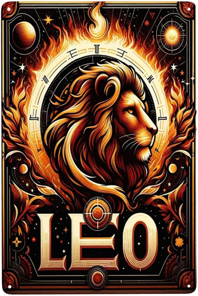 Majestic Leo Fire Zodiac Art Tin Sign Bold Lion Star Sign Decor for Home & Office,Vintage-Inspired Metal Wall Plaque,Ideal Astrology Gift,IndoorOutdoor Antique Horoscope Tinplate Poster 12x16inch - Pisces Home Decor for men