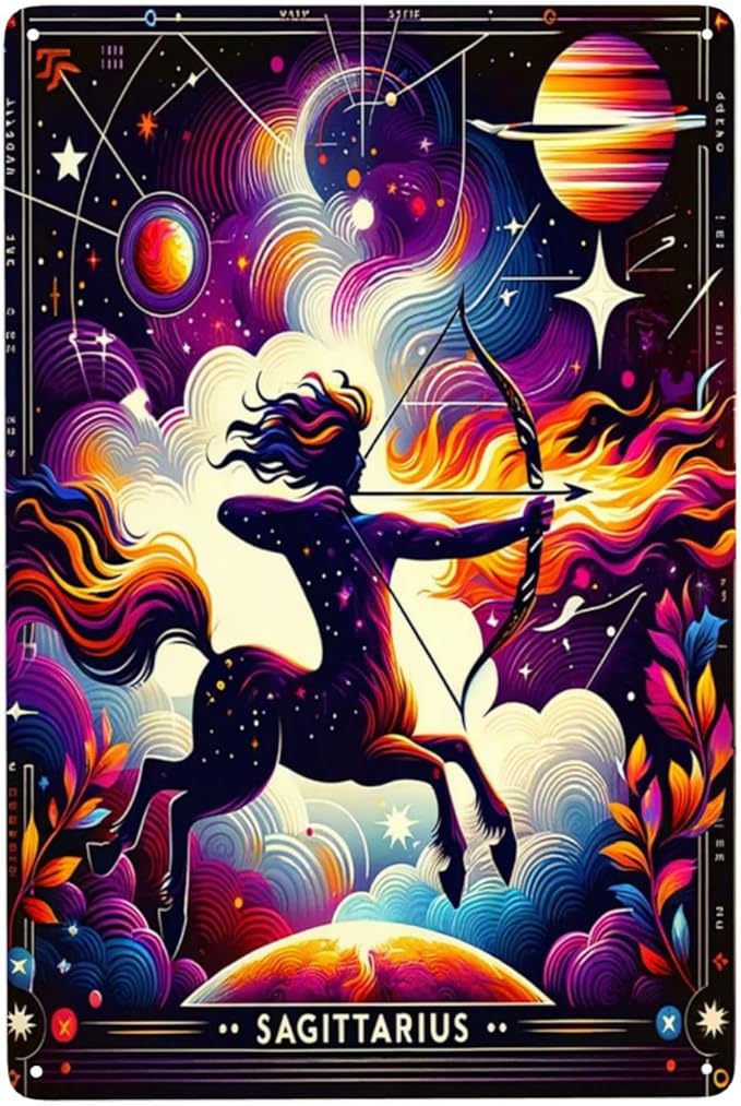 Sagittarius Centaur Archer Zodiac Metal Tin Sign Astrology Horoscope Wall Art,Cosmic Star Sign Decor for Home,Bedroom,Bar,Vintage Celestial Poster,Unique Gift for Astro Lovers and Collectors 12x16inch - Sagittarius Home Decor for men