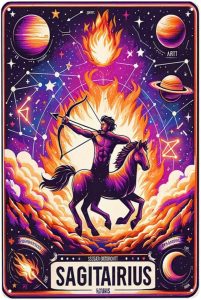 Sagittarius Star Sign Tin Sign Fiery Archer Vintage Metal Wall Art decor,Astrology Decor for Home and Office,Cosmic Horoscope Tinplate Poster,Ideal Gift for Zodiac Enthusiasts and Stargazers 12x8inch - Sagittarius Home Decor for men
