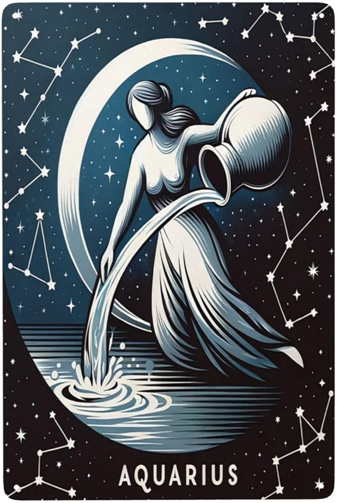 Aquarius Zodiac Sign Metal Tin Signs Celestial Water Bearer Art,Vintage Horoscope Wall Decor,Astrological Star Sign Poster,Home Decor for Indoor Outdoor,Retro Gift for Astrology Enthusiast 5.5x8inch - Pisces Home Decor for men