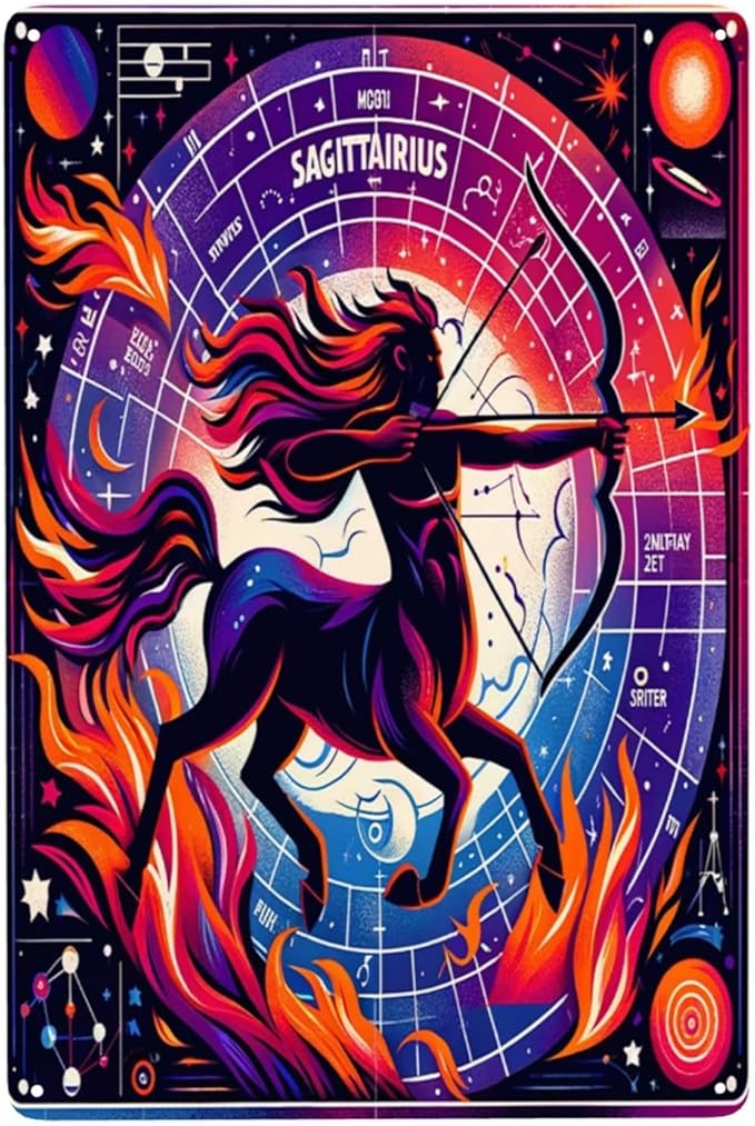 Sagittarius Fire Archer constellations Metal Wall decor Art Astrological Sign Decor Tin Plaque,Celestial Home Decor for Living Room,Bedroom,retro Zodiac Poster,Gift for Astrology Enthusiasts 12x16inch - Sagittarius Home Decor for men
