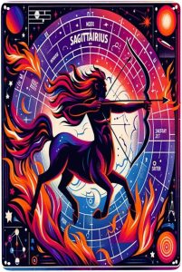 Sagittarius Fire Archer constellations Metal Wall decor Art Astrological Sign Decor Tin Plaque,Celestial Home Decor for Living Room,Bedroom,retro Zodiac Poster,Gift for Astrology Enthusiasts 5.5x8inch - Sagittarius Home Decor for men