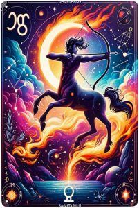 Sagittarius Archer Zodiac Sign Vintage Tin Wall Art Star Sign Astrology Home Decor,Metal Tinplate Poster Plaque for Indoor Outdoor,Mystical Celestial Decor for Living Room,Bar,cafe,Man Cave 12x8inch - Sagittarius Home Decor for men