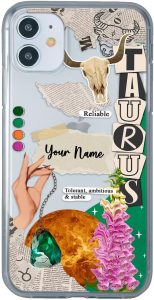 INSTACASE Case Compatible with iPhone 12 Personalized with Your Name Zodiac Sign Taurus, Protector Compatible with iPhone 12 Customizable, Case Customized Horoscope Shockproof TPU. Clear - Taurus Phone Case for men