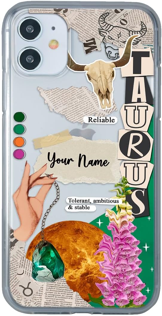 INSTACASE Case Compatible with iPhone 12 Personalized with Your Name Zodiac Sign Taurus, Protector Compatible with iPhone 12 Customizable, Case Customized Horoscope Shockproof TPU. Clear - Taurus Phone Case for men