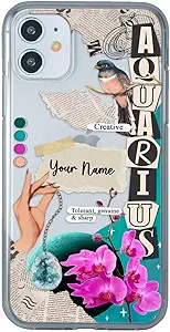 INSTACASE Case Compatible with iPhone 12 Personalized with Your Name Zodiac Sign Aquarius, Protector Compatible with iPhone 12 Customizable, Case Customized Horoscope Shockproof TPU. Clear - Aquarius Phone Case for men
