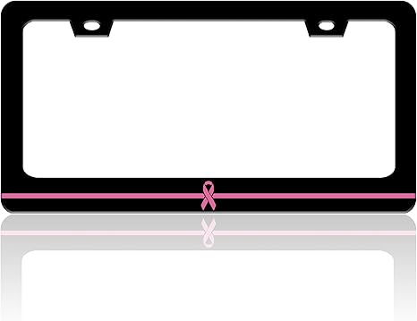 Breast Cancer Awareness License Plate Frame Pink Ribbon License Plate Holder for Front or Rear Car Tags Stainless Steel Funny Car Decoration with Screws 6.3 X 12.2 in - Cancer Car Accessories for men
