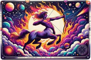 Sagittarius Zodiac Vintage Metal signs Wall Art Cosmic Centaur Archer Home Decor Tin Sign,Astrological Star Sign Retro Tinplate Poster,Indoor Outdoor Wall Pediment for Astrology Enthusiasts 12x8inch - Sagittarius Home Decor for men