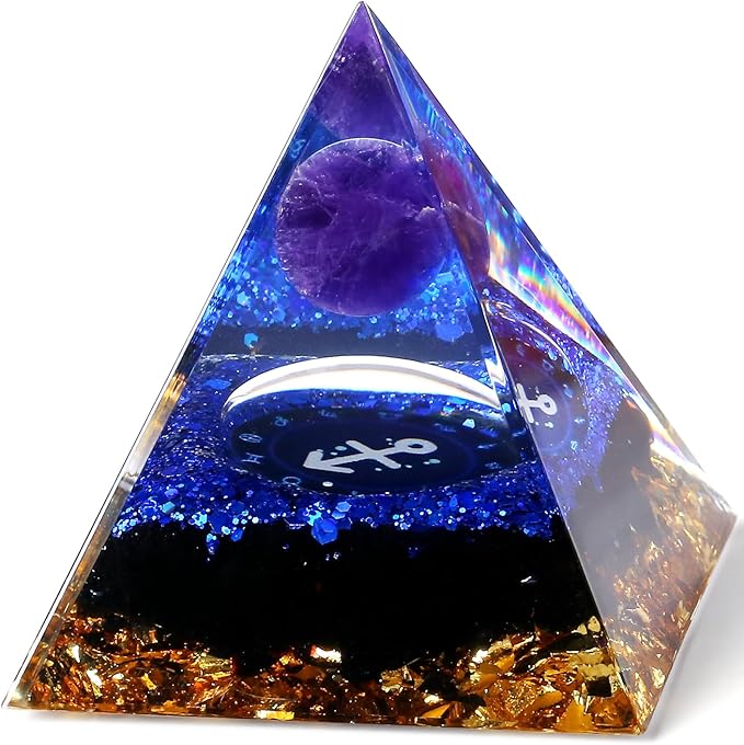 YATOJUZI 12 Zodiac Orgone Pyramid Sagittarius Zodiac Healing Crystals Stones Natural Crystal Decors Chakra Reiki Orgonite Gemstones Lucky Energy Home Decor Birthday Gifts for Women Men - Sagittarius Home Decor for men