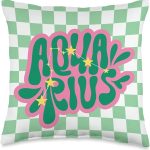 Aquarius Green White Check Viral Zodiac Aquarius Home decor Throw Pillow - Aquarius Pillow for men