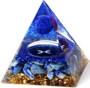 YATOJUZI 12 Zodiac Orgone Pyramid Pisces Zodiac Healing Crystals Stones Natural Blue Solidate Crystal Decors Chakra Reiki Orgonite Blue Gemstones Lucky Energy Home Decor Birthday Gifts for Women Men - Pisces for men