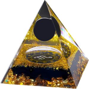 YATOJUZI 12 Zodiac Orgone Pyramid Scorpio Zodiac Healing Crystals Stones Natural Black Obsidian Crystal Decors Chakra Reiki Orgonite Gemstones Lucky Energy Home Decor Birthday Gifts for Women Men - Scorpio Accessories for men
