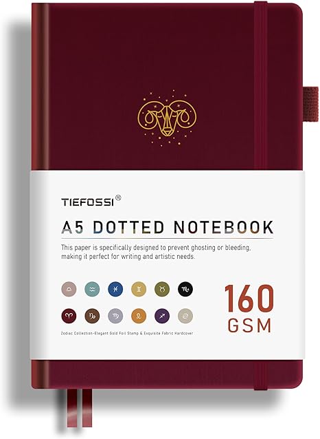 TIEFOSSI Bullet Dotted Journal, Aries Constellations Dot Notebook, with 256 Numbered Dot Grid Pages, 160gsm Bleed Proof Thick Paper, For Women Men - Aries Canvas for men