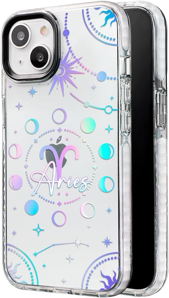 INSTACASE Case Compatible with iPhone 14 Aries Zodiac Sign, Protector Compatible with iPhone 14 Customizable, Case Customized Horoscope White Border - Aries Phone Case for men