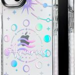 INSTACASE Case Compatible with iPhone 14 Aquarius Zodiac Sign, Protector Compatible with iPhone 14 Customizable, Case Customized Horoscope White Border - Aquarius Phone Case for men
