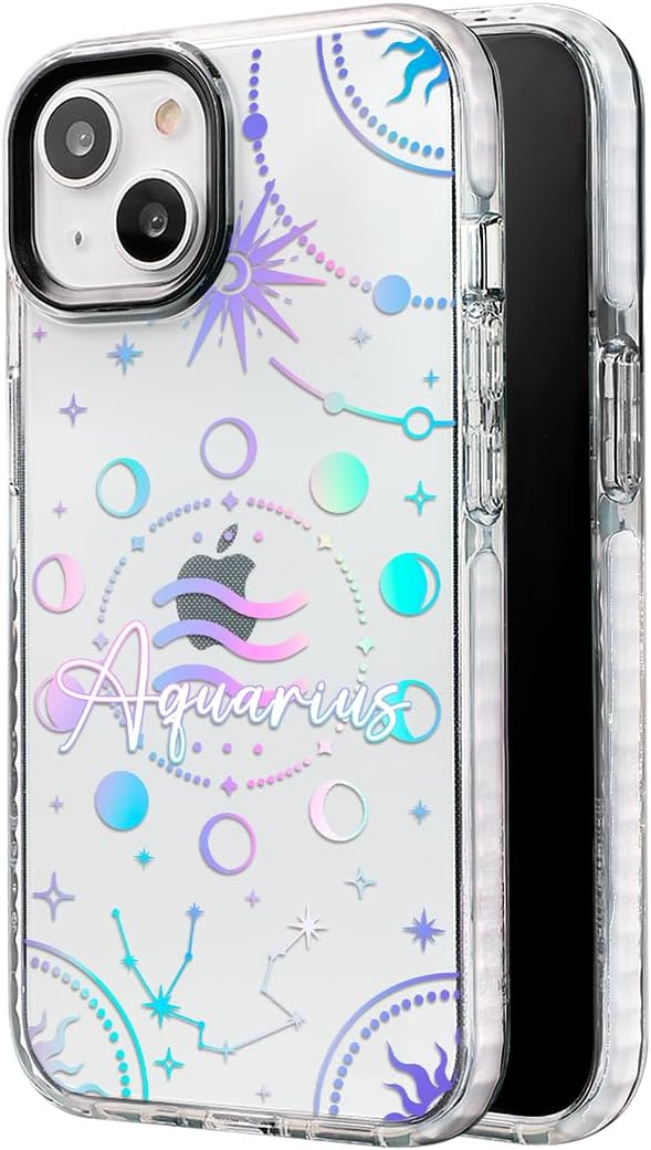 INSTACASE Case Compatible with iPhone 14 Aquarius Zodiac Sign, Protector Compatible with iPhone 14 Customizable, Case Customized Horoscope White Border - Aquarius Phone Case for men