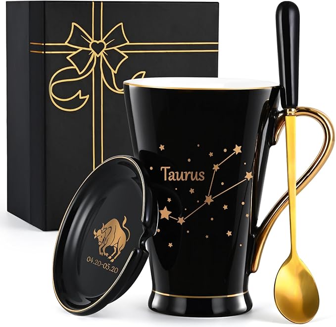 Maustic Taurus Gifts for Women Men, April May Birthday, Zodiac Sign, Astrology Horoscope Constellation for Best Friends, Astrology Lover, Coffee Mug, 12 Oz Black - Taurus for men