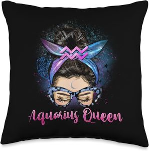 Aquarius Vibes Beautiful Messy Bun Aquarius Birthday Queen Throw Pillow - Aquarius Pillow for men