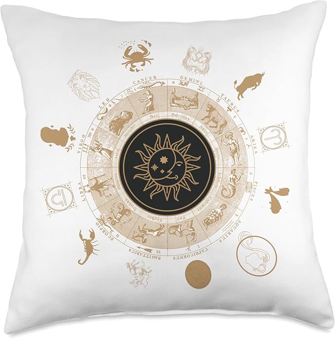 Aquarius Graphic Gold Horoscope Wheel Birth Sign Zodiac Top Throw Pillow - Aquarius Pillow for men