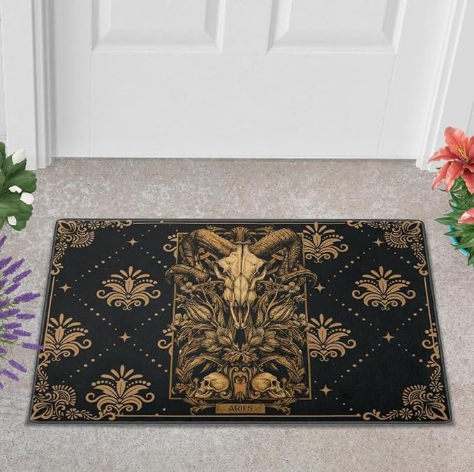 Mat270 Astrological Sign Aries Welcome Doormat - 24x16 Inches - Non-Woven Fabric - Water Resistant - Machine Washable - Non Slip - Ideal for Indoor/Outdoor Use - Aries Car Floor Mat for men