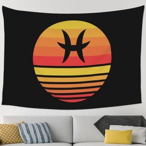QIZYOQA Zodiac Sign Pisces Symbol Tapestry 90 X 60Inch Large Size Wall Hanging Funny Home Decor Tapestries For Living Room Bedroom Dorm Home Decor Wall Art - Pisces Home Decor for men