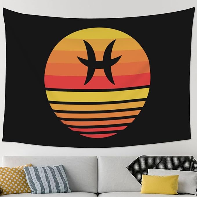 QIZYOQA Zodiac Sign Pisces Symbol Tapestry 90 X 60Inch Large Size Wall Hanging Funny Home Decor Tapestries For Living Room Bedroom Dorm Home Decor Wall Art - Pisces Home Decor for men