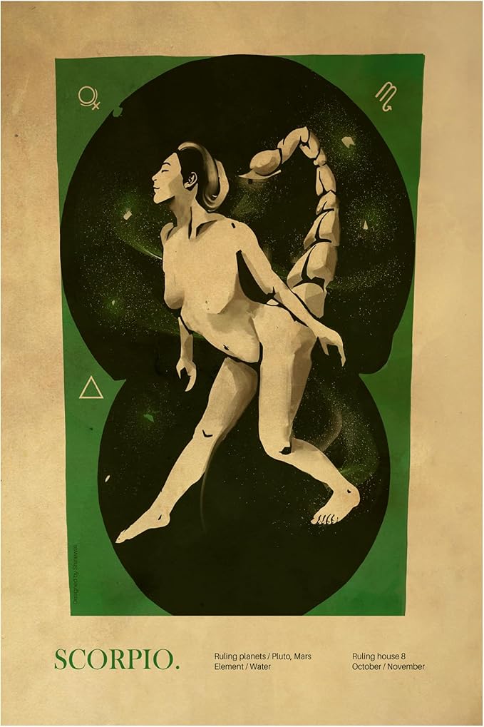 Trademark Fine Art Canvas Wall Art - Dionisis Gemos 'Scorpio print' Wall Art for Living Room, Bedroom, or Office Décor - Scorpio Canvas for men