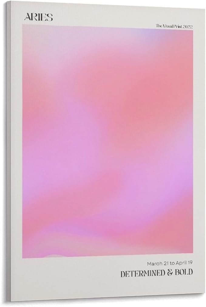 RAIDI Zodiac Aries Aura Gradient Poster Wall Art Print, Zodiac Affirmation Girl Dorm Preppy Room Decor Boho Y2K Wall Art Canvas Poster for Bedroom Living room Decoration Gift Frame:12x18inch(30x45cm) - Aries Canvas for men