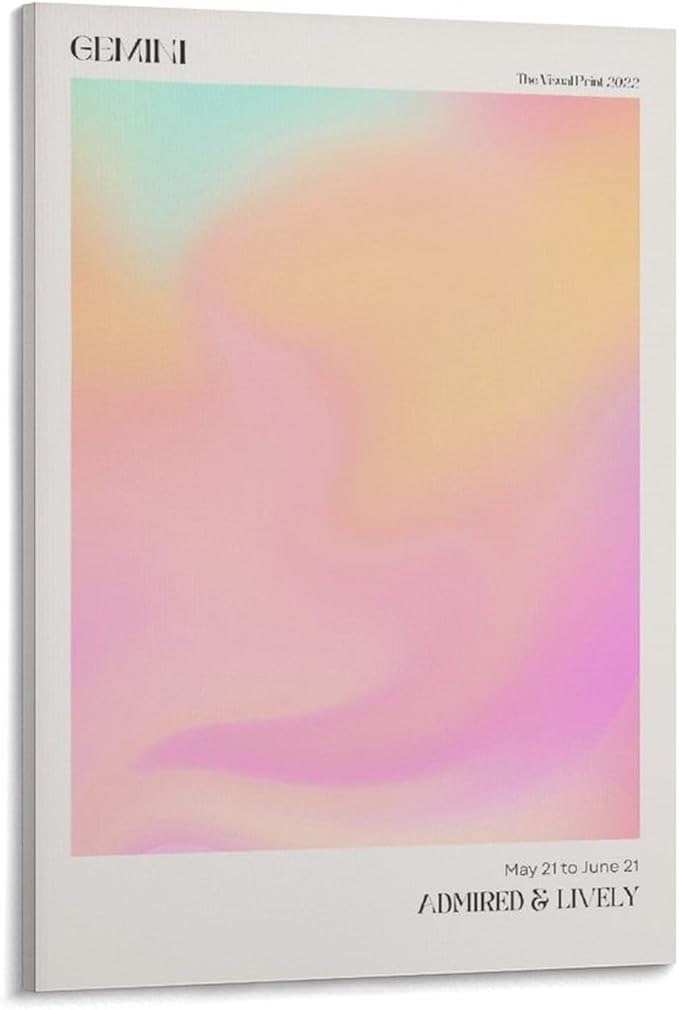 Zodiac Aura Gradient Poster Gemini Wall Art Print, Unique Zodiac Gemini Y2K Dorm Decor Gallery Wall Art Boho Canvas Poster Wall Art for Bedroom Living room Decoration Gift Frame:12x18inch(30x45cm) - Gemini Canvas for men