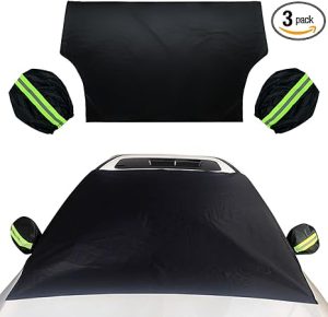 82"×49" Car Windshield Cover for Ice and Snow, All-Seasons Windshield Sunshade with Anti-Theft Straps and Side Mirror Covers, Waterproof Windproof Car Frost Protector, Portable Winter Car Accessories - Aries Car Ornament for men