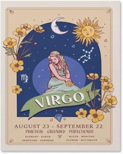 Aikeory Virgo Wall Art Print Poster, Zodiac Sign and Flowers Illustration Print,Dining Room Decor, Bedroom Art, Wall Decor Living Room, Art Deco, Frameless 8x10inch - Virgo Poster for men