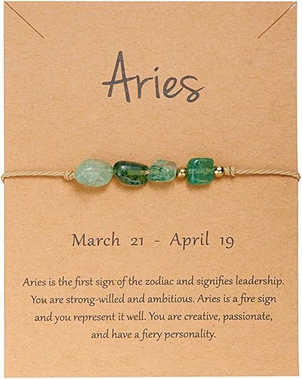 12 Constellation Natural Stone Bracelet with Cards Healing Crystals Gemstone Beaded Charms Bracelet for Couples Friendship Reiki Yoga Meditation Spiritual Jewelry Birthday Gifts - Aries Bracelet for men