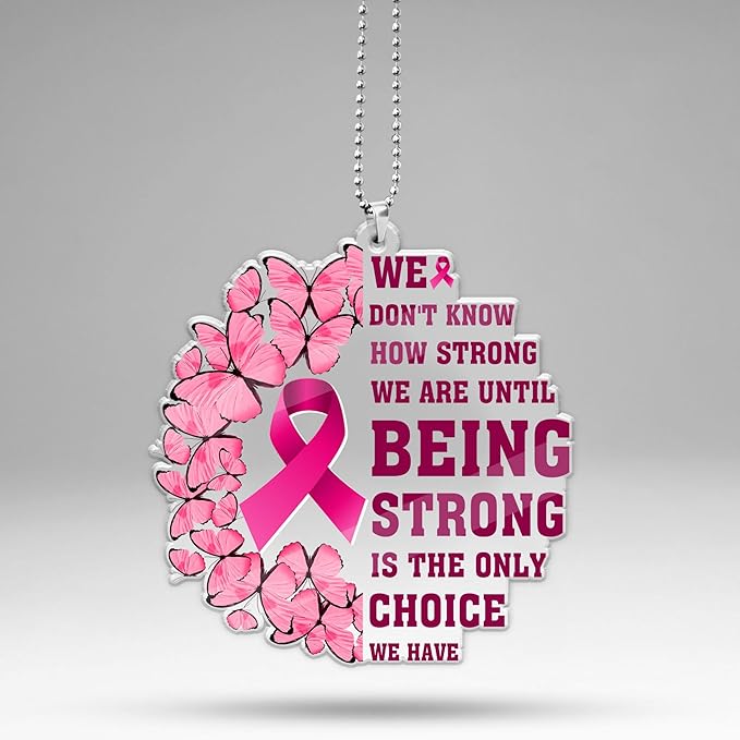 CEZII Breast Cancer Clear Acrylic Ornament. Pink Ribbon and Butterfly Sign. Cancer Warrior Car Ornament. Breast Cancer Pendant for Rear View Mirror Car. Encouragement Gifts for Women Mom Wife Daughter - Cancer Car Accessories for men
