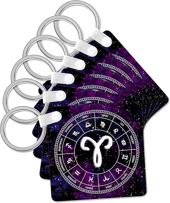 Aries Zodiac sign stylish astrology design. White stars, purple space, Key Chain - Aries Keychain for men