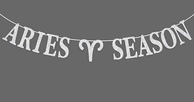 Aries Season Banner, Big Aries Energy Bunting Sign, 12 Constellation Theme Happy Birthday March/April Horoscope Birthday Party Decorations Supplies, Silver Glitter - Aries Poster for men