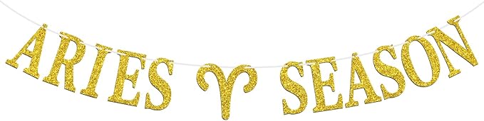 Aries Season Banner, Big Aries Energy Bunting Sign, 12 Constellation Theme Happy Birthday March/April Horoscope Birthday Party Decorations Supplies, Gold Glitter - Aries Poster for men
