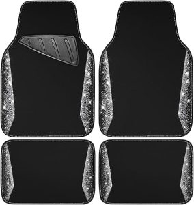 CAR PASS Bling Diamond Car Floor Mat Shining Rhinestones Carpet, Sparkly Glitter Crystal Anti-Slip PVC Heel Pad Automotive Universal Fit for SUV Sedan Car Van, 4pcs for Girl Cute Women, Black Silver - Virgo Car Floor Mat for men