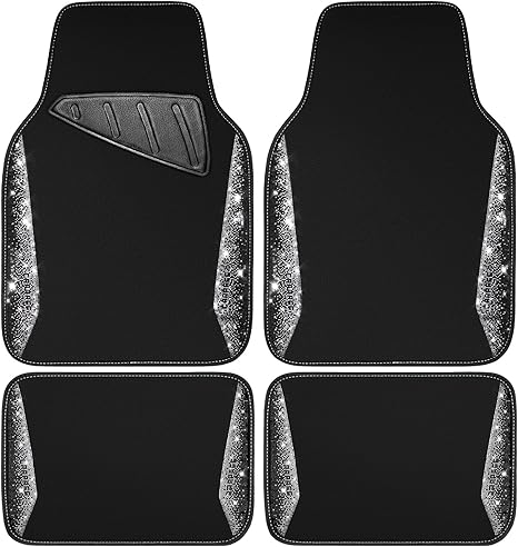 CAR PASS Bling Diamond Car Floor Mat Shining Rhinestones Carpet, Sparkly Glitter Crystal Anti-Slip PVC Heel Pad Automotive Universal Fit for SUV Sedan Car Van, 4pcs for Girl Cute Women, Black Silver - Virgo Car Floor Mat for men