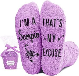 HAPPYPOP Zodiac Gifts for Women - Astrology Constellation Horoscope Gifts, Fuzzy Space Galaxy Socks - Scorpio Products for men