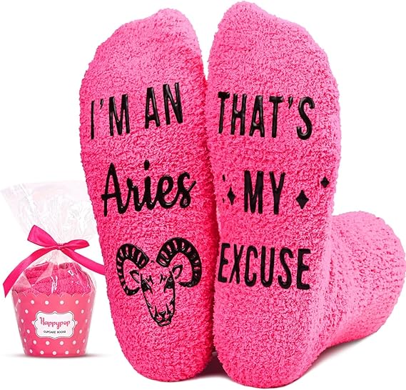 Zodiac Constellation Horoscope Gifts - Fuzzy Space Galaxy Birthday Astrology Socks - Aries Earrings for men