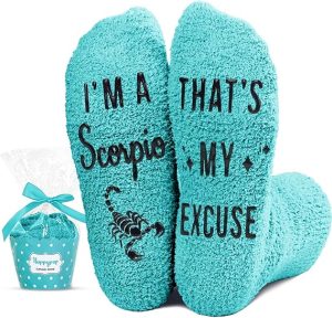 HAPPYPOP Zodiac Astrology Constellation Gifts - Fuzzy Space Galaxy Socks Birthday Horoscope Gifts - Scorpio Products for men