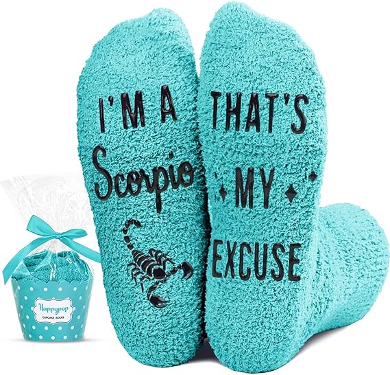 HAPPYPOP Zodiac Astrology Constellation Gifts - Fuzzy Space Galaxy Socks Birthday Horoscope Gifts - Scorpio Products for men