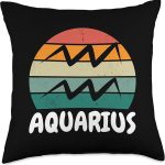 Retro Sunset Aquarius Symbol Zodiac Sign Birthday Astrology Throw Pillow - Aquarius Pillow for men