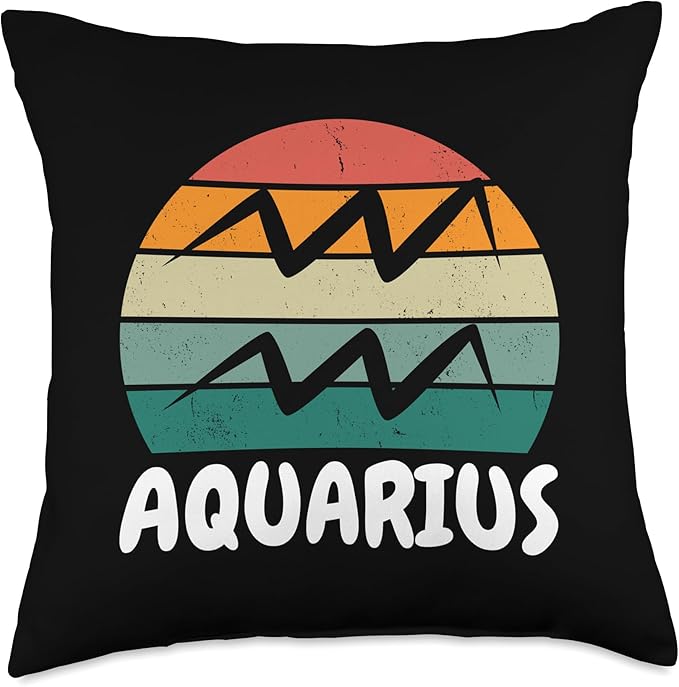 Retro Sunset Aquarius Symbol Zodiac Sign Birthday Astrology Throw Pillow - Aquarius Pillow for men