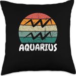 Aquarius Zodiac Sign Horoscope Astrological Retro Sunset Throw Pillow - Aquarius Pillow for men