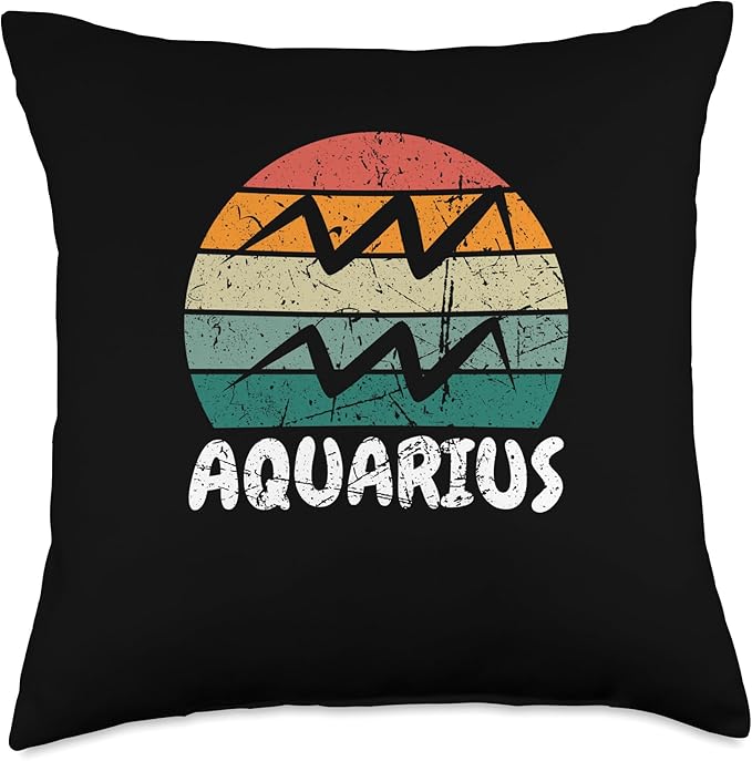 Aquarius Zodiac Sign Horoscope Astrological Retro Sunset Throw Pillow - Aquarius Pillow for men