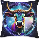 Rainbow Taurus Bull Astrology Horoscope Astrological Sign Throw Pillow - Taurus Pillow for men